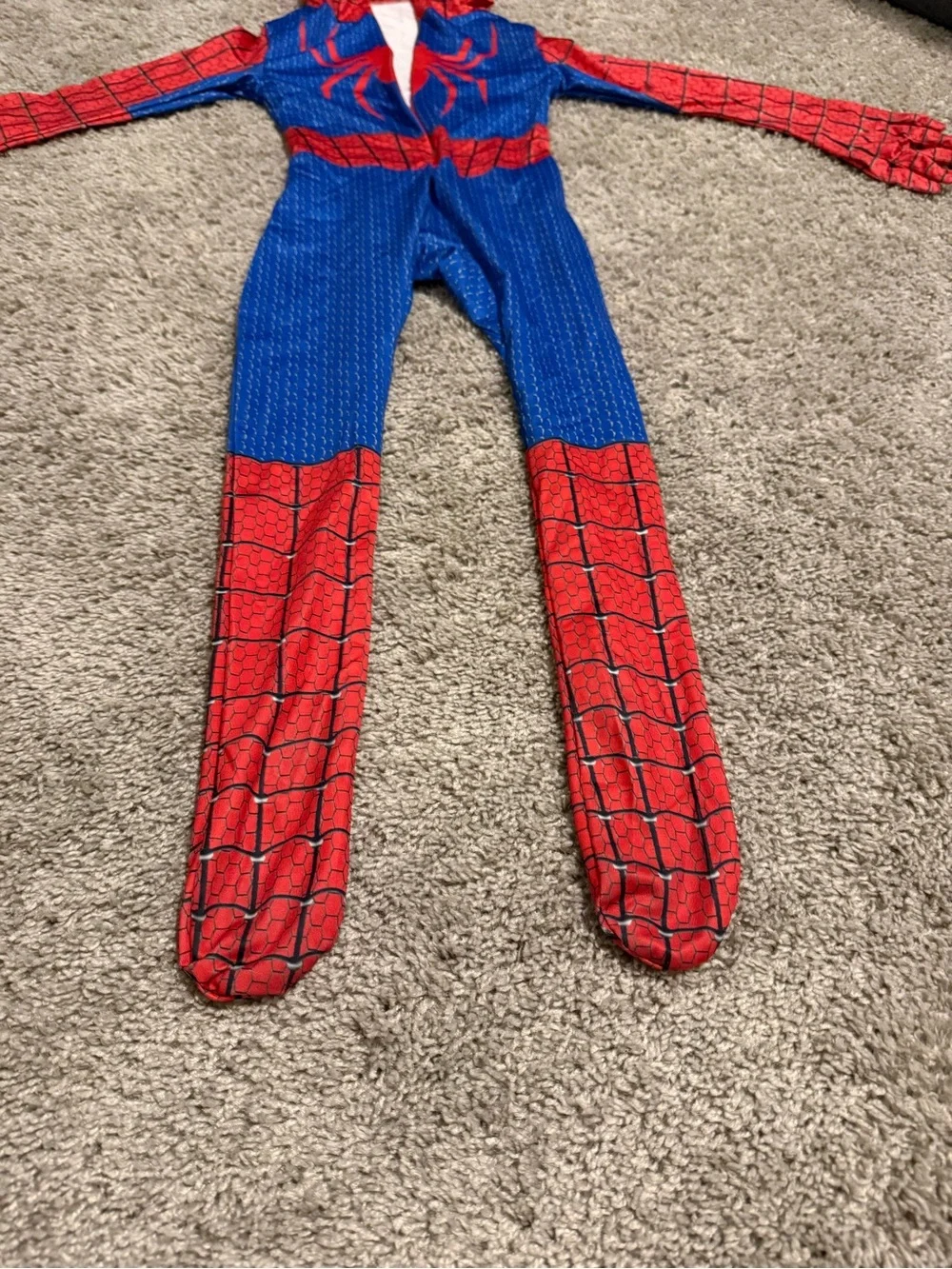 Kids Red & Blue Spider Superhero Costume Hoodie Jumpsuit
